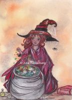 little witch cooking up a potion